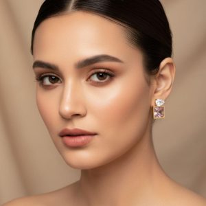 Dual Stone Gold Stud Earrings