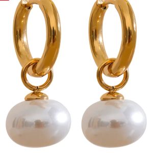 Pearl Drop Hoop Earrings