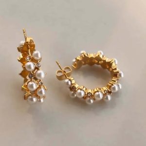 Pearl Hoop Stud Earrings