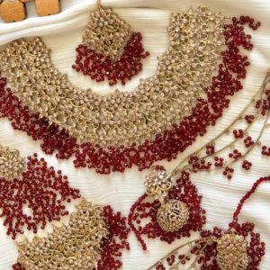 Bridal Kundan Necklace Set with Maroon Beads