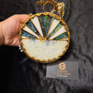 White Golden Stone Work Clutch