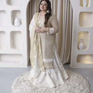 White classic dress 2 piece dupatta and maxi