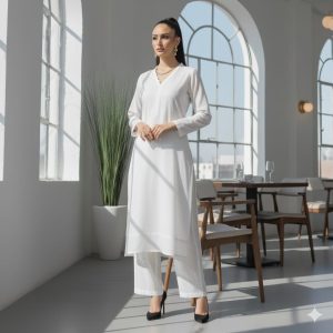 Ivory White Elegant Kurta Pant Set