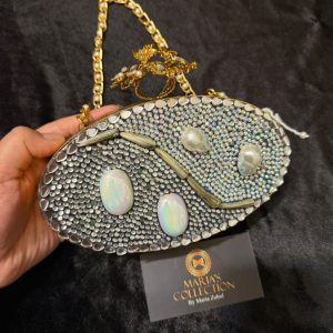 Grey Stone Work Fancy Clutch