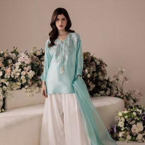 Mint Green Kurta with Ivory Flared Skirt & Dupatta