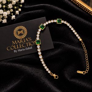 Emerald & Zircon Gold-Plated Tennis Bracelet