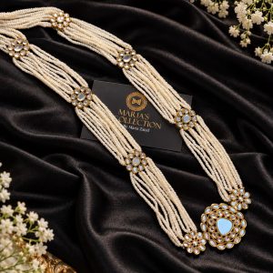 Multi-Layered Pearl & Kundan Flower Long Mala Necklace
