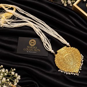 Multi-Layered Pearl Mala with Traditional Gold Carved Statement Pendant
